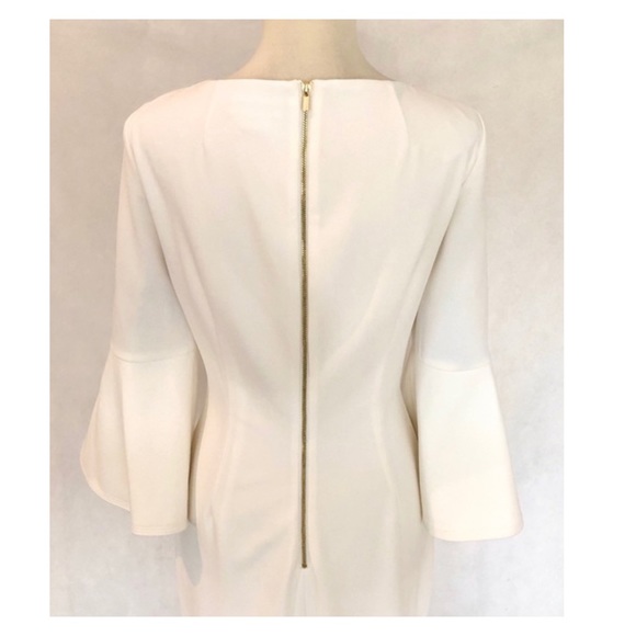 Calvin Klein Bell Sleeve Ivory Sheath Dress - Picture 6 of 10
